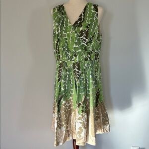 Talbots Sleeveless Dress Leaf Print Midi Fit & Flare